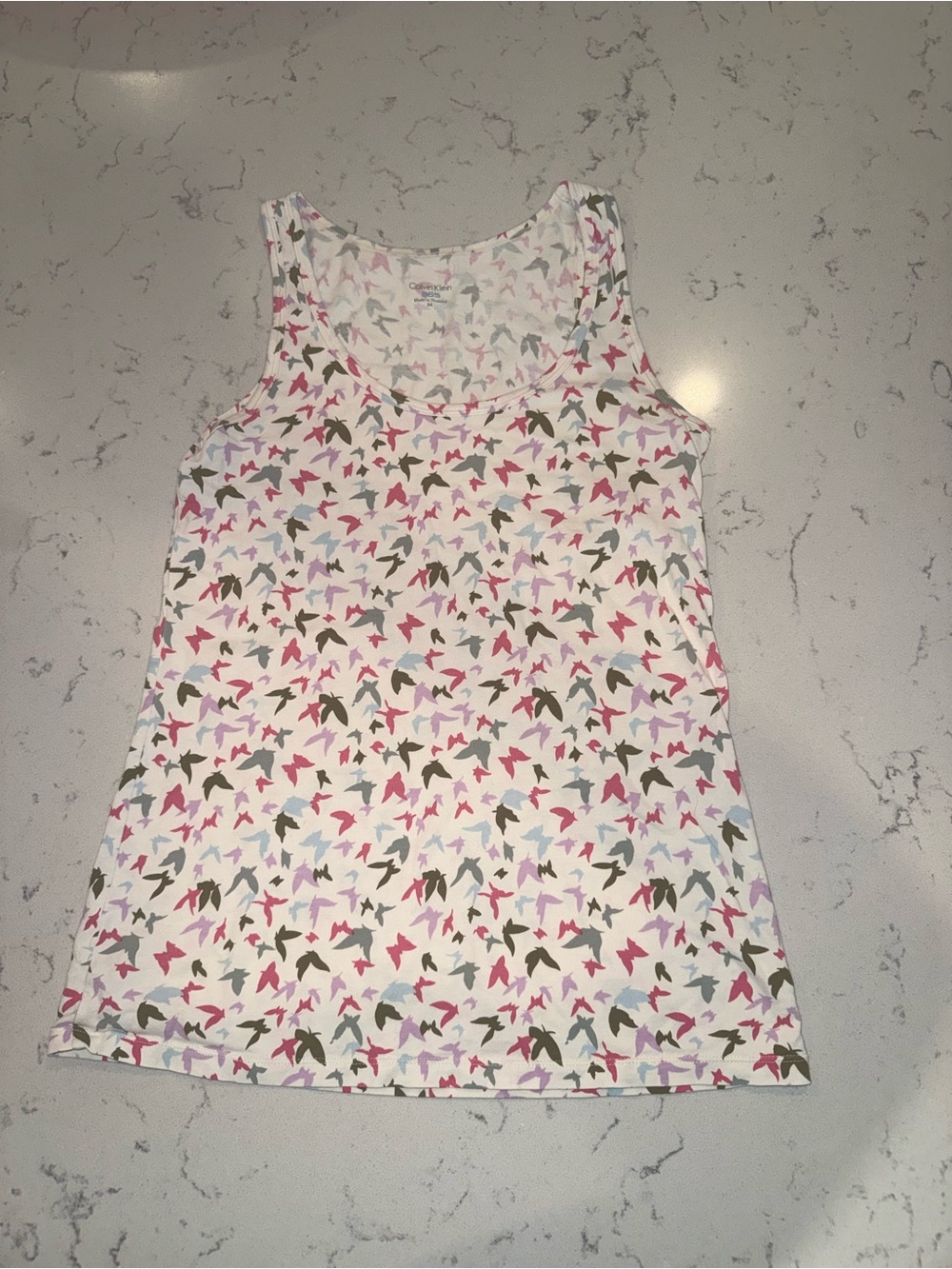 Calvin Klein White Tank Top with Multicolor Bird Print